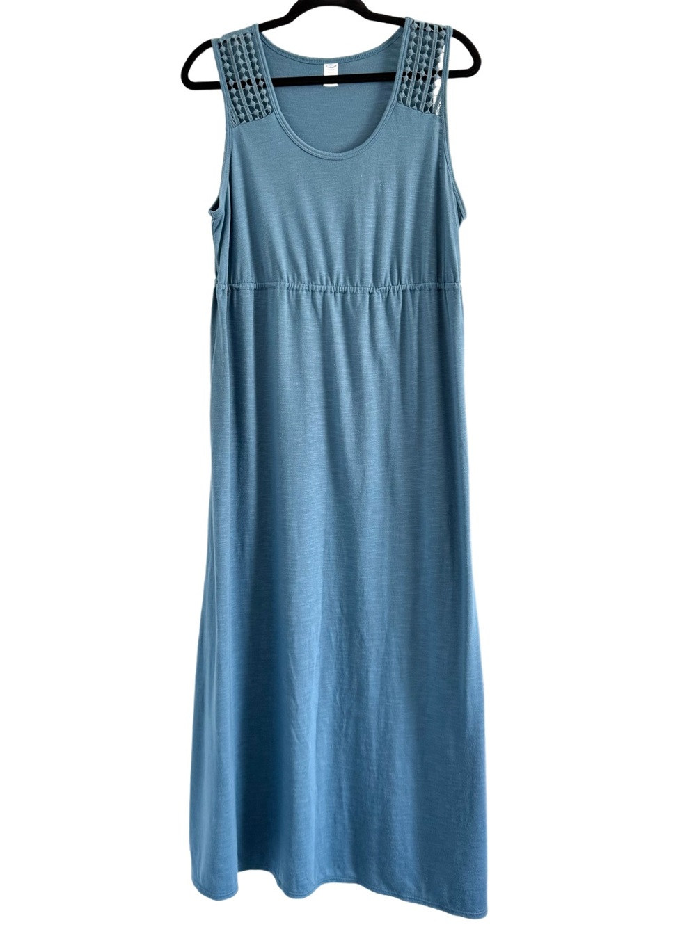 🍁 Old Navy Blue Knit Tank Dress Crochet Shoulder Large